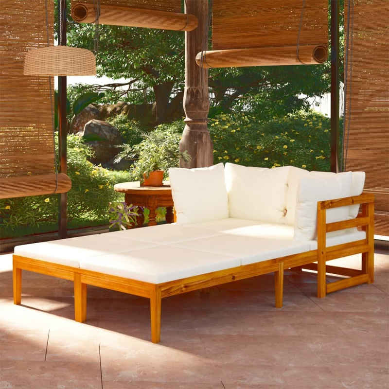 vidaXL Gartenlounge-Set Sonnenliegen mit Cremeweißen Kissen 2 Stk. Akazienholz, (1-tlg)