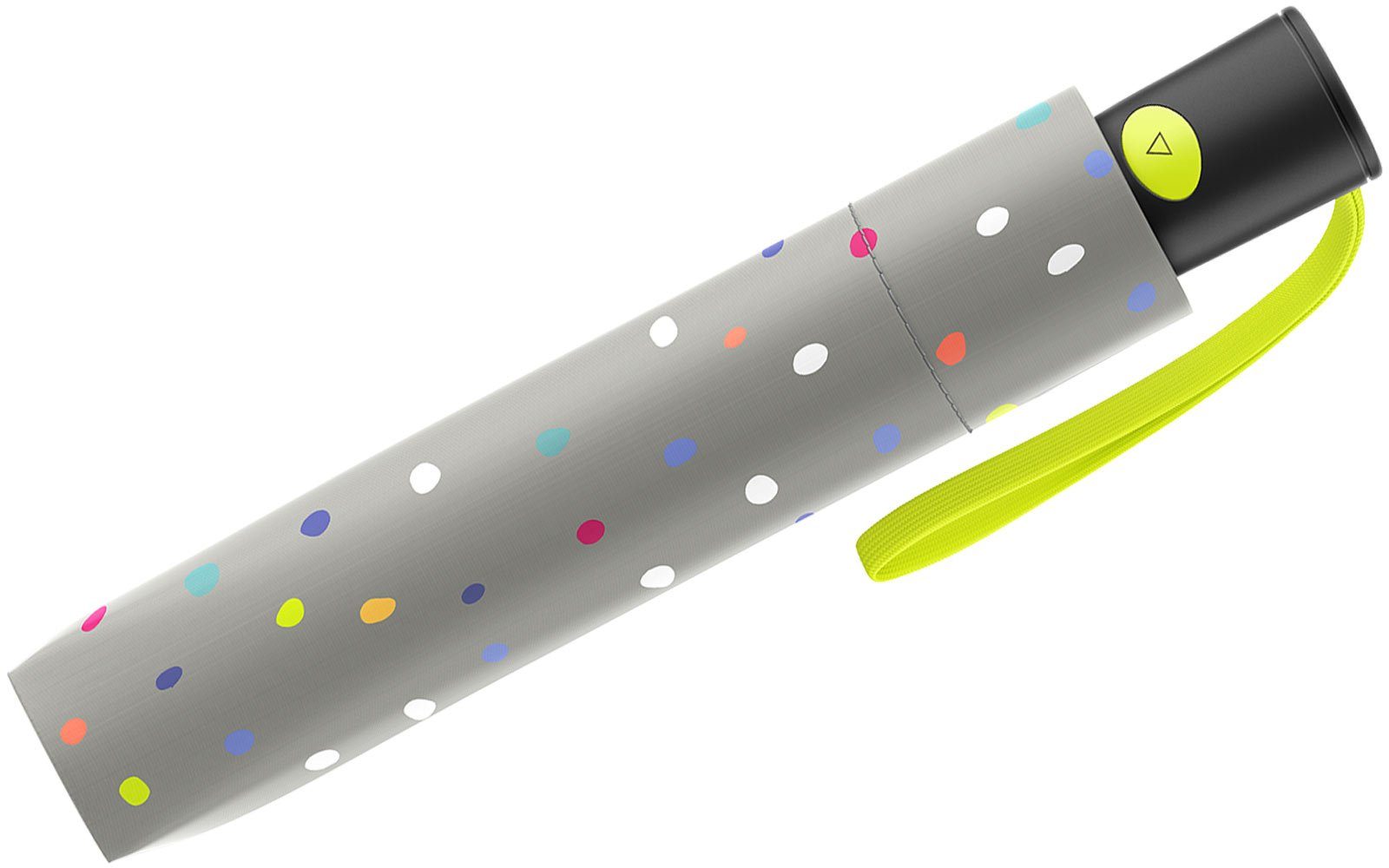 United Colors of Benetton Taschenregenschirm Mini grau Konfettiregen bunter ein Auf-Automatik Dots - grey, mit