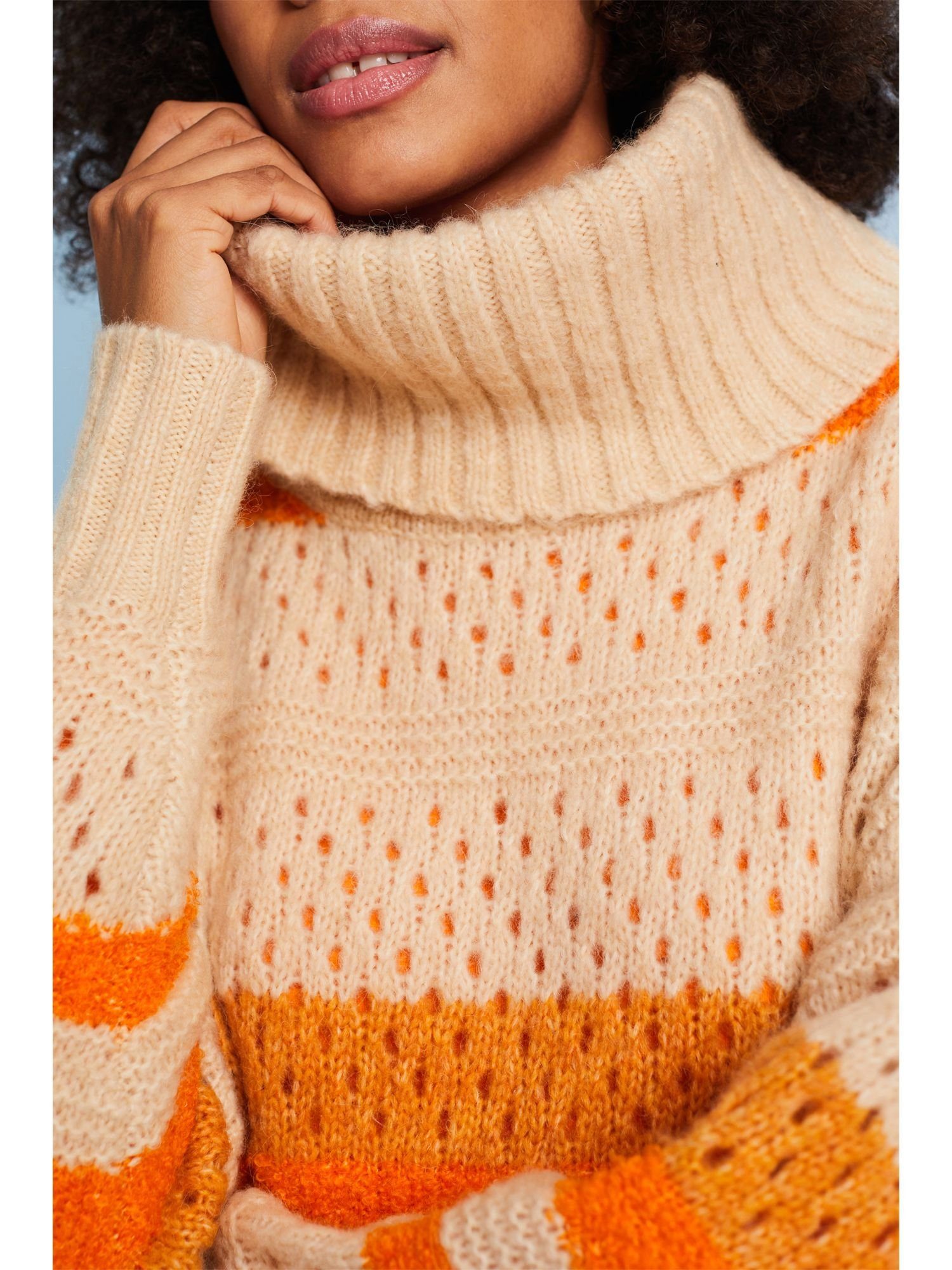 Rollkragenpullover GOLDEN Rollkragenpullover Gestreifter Esprit ORANGE