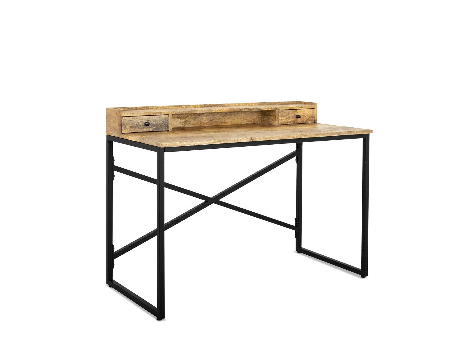 Villa Möbel Bartisch Bureau (Packung, 1-St., 1 St. Bartisch), Schlankes Mangoholz Design mit Metallgestell und 2 Schubladen