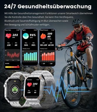 Lige Smartwatch (1,96 Zoll, Android, iOS), Telefonfunktion Fitness Tracker Blutdruck, Herzfrequenz, Schrittzähler