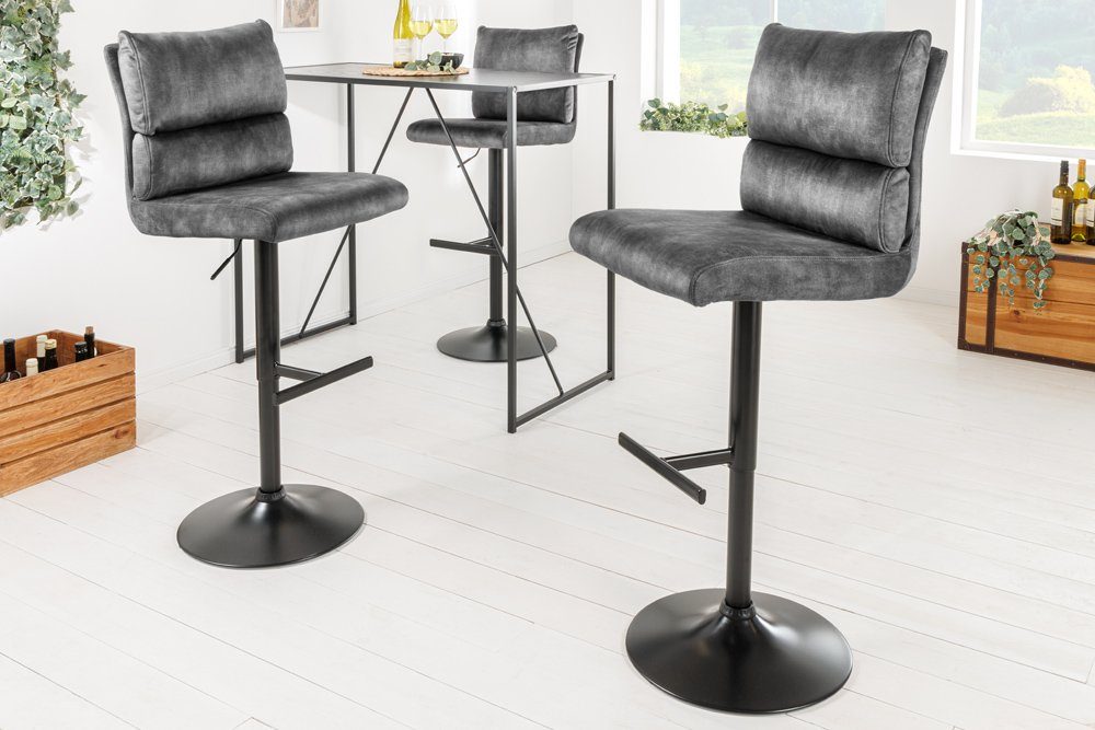 riess-ambiente Barhocker COMFORT dunkelgrau/schwarz - Samt, Metall, höhenverstellbar, weich (Einzelartikel, 1 St), Drehbarer Stuhl mit Lehne - ideal für Wohn- u – Bild 4 von 5
