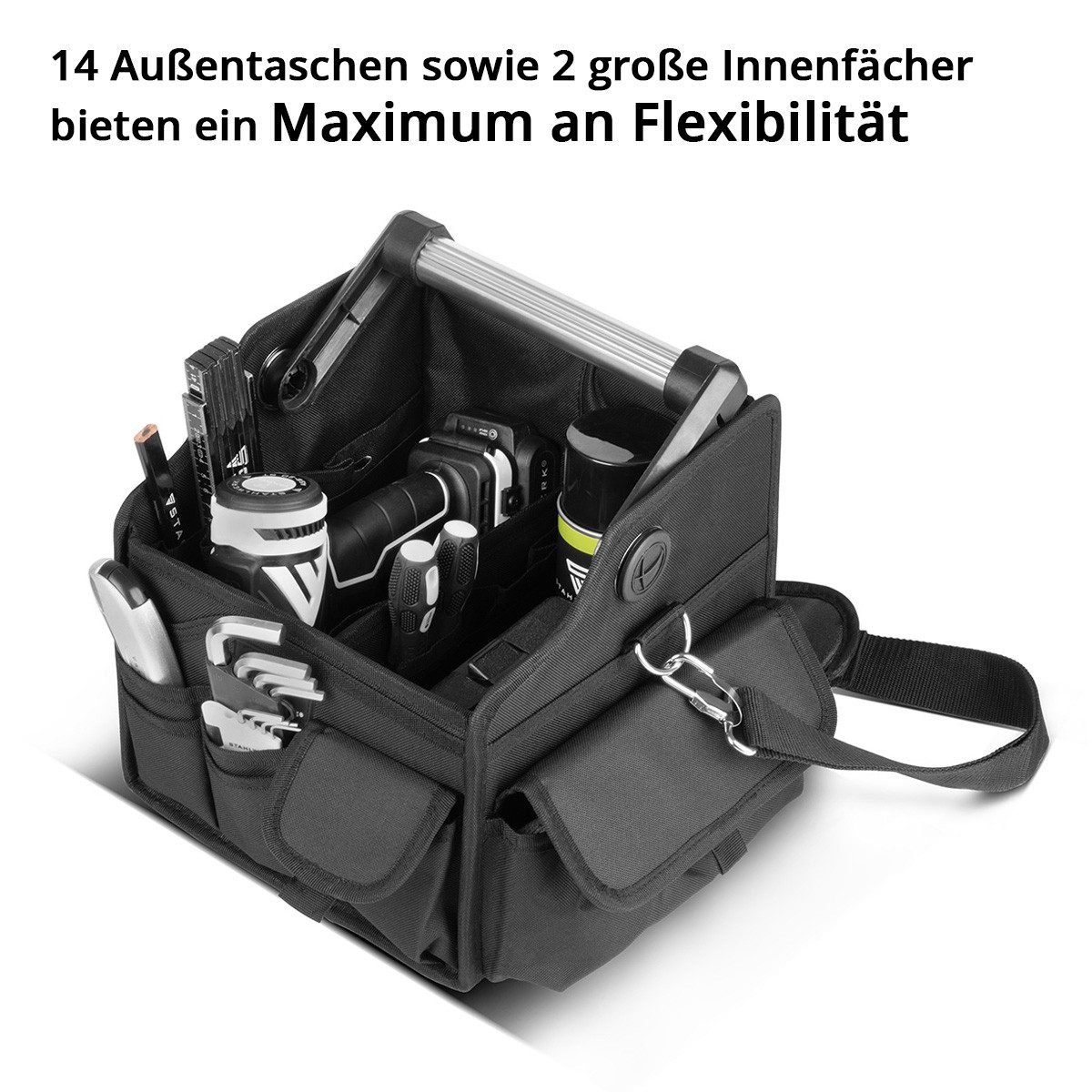 STAHLWERK Werkzeugtasche stabile Elektrikertasche 14 Außentaschen 2 Innenfächer