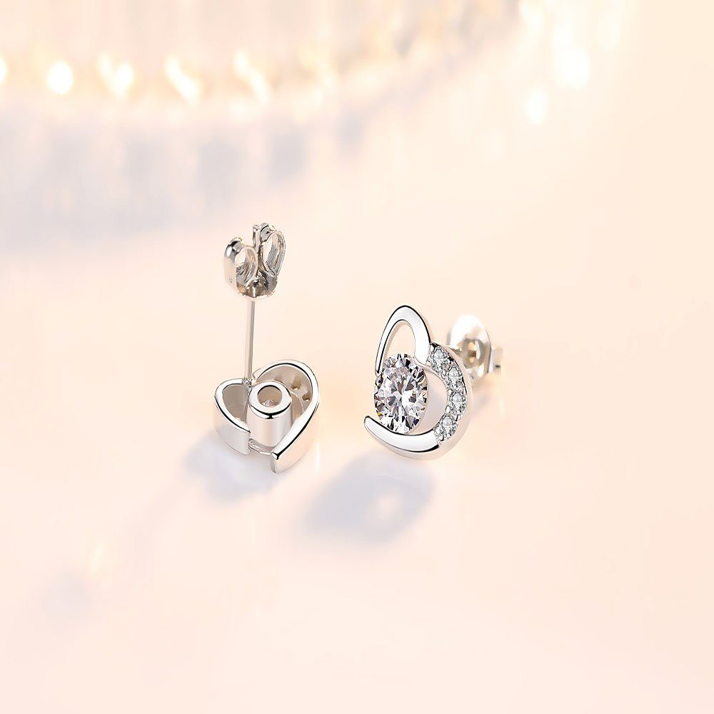 Damenschmuck-Set, POCHUMIDUU und Zirkonia), 5A Geschenke Herz-Halskette-Ohrringe mit (3-tlg., Frauen Ohrring Set Ketten für weiß
