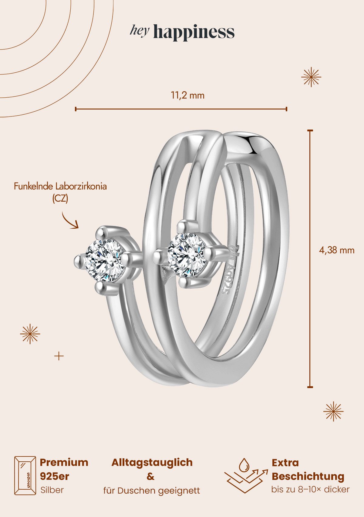 Hey Happiness Ohrklemme Mix und Match, aus 925 Silber vergoldet, Kreuz, Edelsteine oder Wellen Ohrring ohne Loch, Damen Ear Cuff
