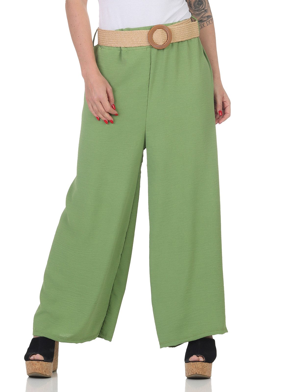 CLEO STYLE Stoffhose Damen Schlaghose 2576 34-38 Grün