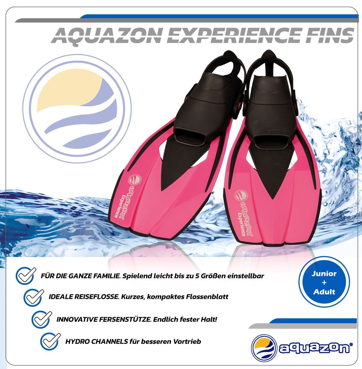 EXPERIENCE pink AQUAZON Flosse verstellbare Familien Taucherflossen, Schwimmflossen