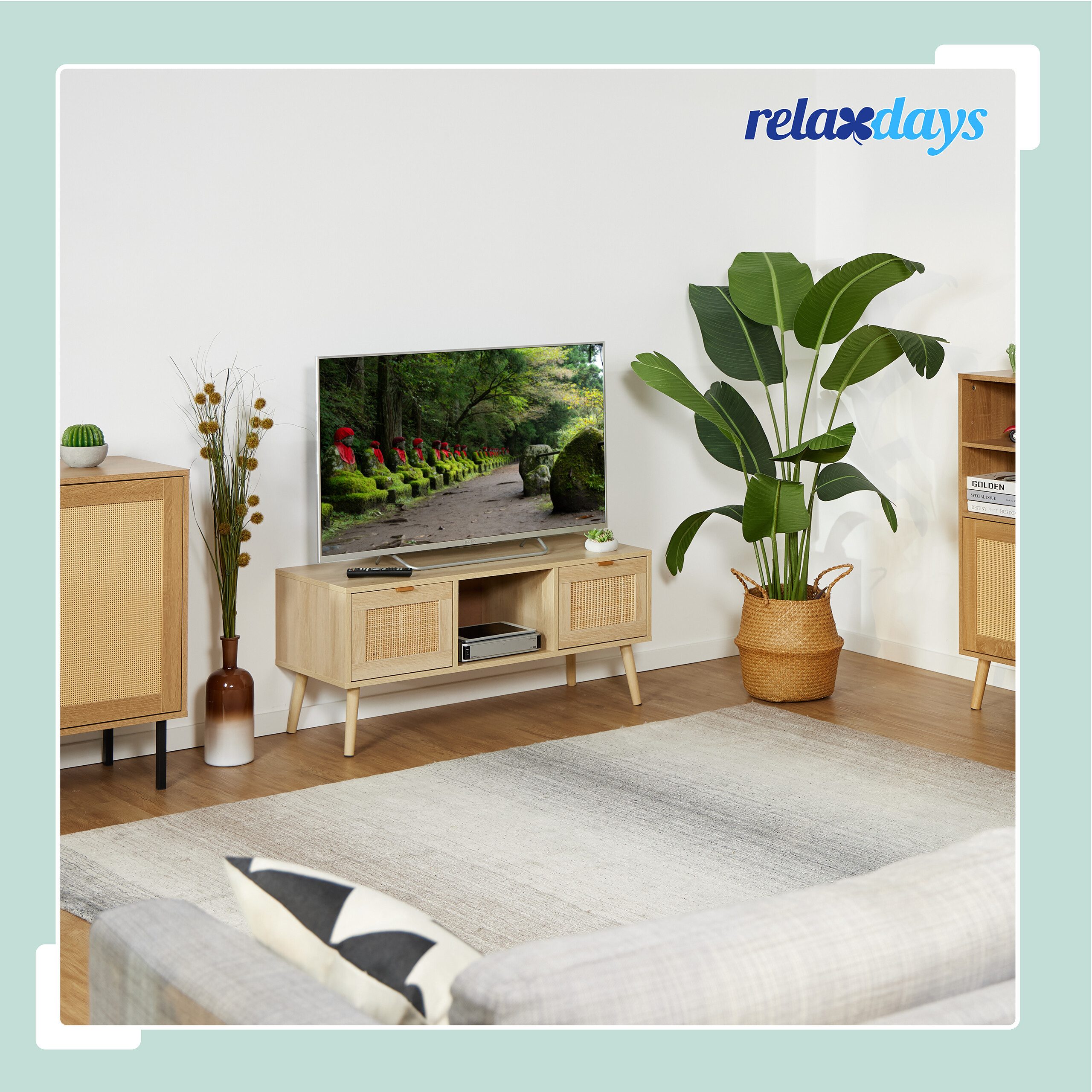 relaxdays TV-Board TV-Lowboard Rattan-Design (1 St) – Bild 2 von 5
