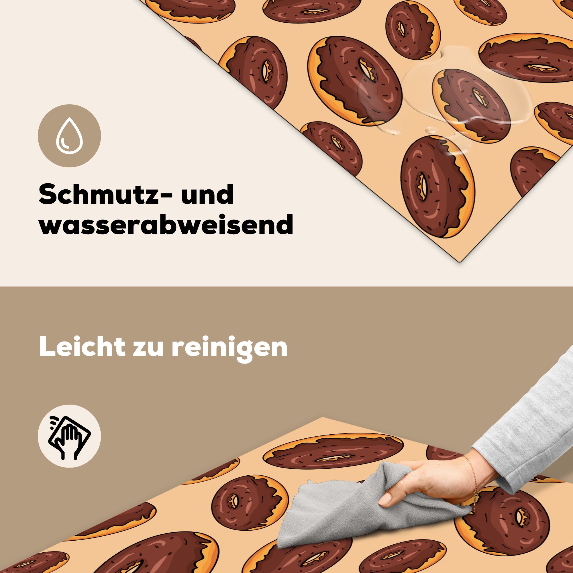 Herdblende-/Abdeckplatte küche Gestaltung MuchoWow (1 tlg), - 78x78 - Donut Arbeitsplatte Vinyl, Ceranfeldabdeckung, cm, für Schokolade,