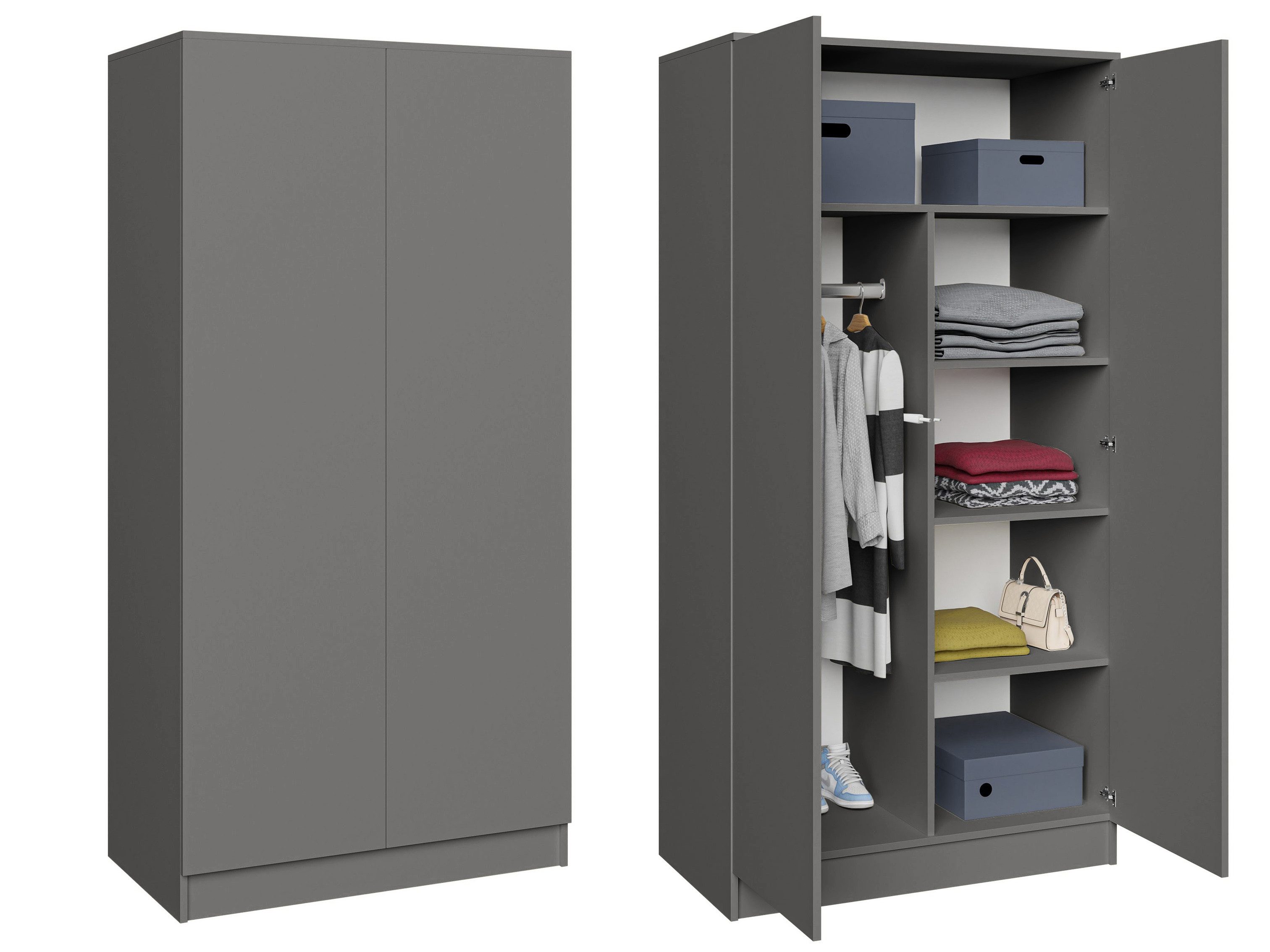 Beautysofa Kleiderschrank Zweitüriger mit Drehtürenschrank LOOK (Breite: 90 cm, Modernes TIP-ON Öffnungssystem (griffloses Öffnen möglich) Erhältlich mit oder ohne Schubladen