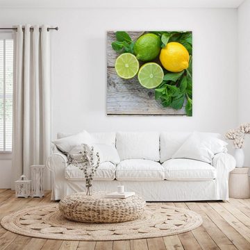Primedeco Glasbild Wandbild Quadratisch Limetten und Zitrone mit Aufhängung, Früchte