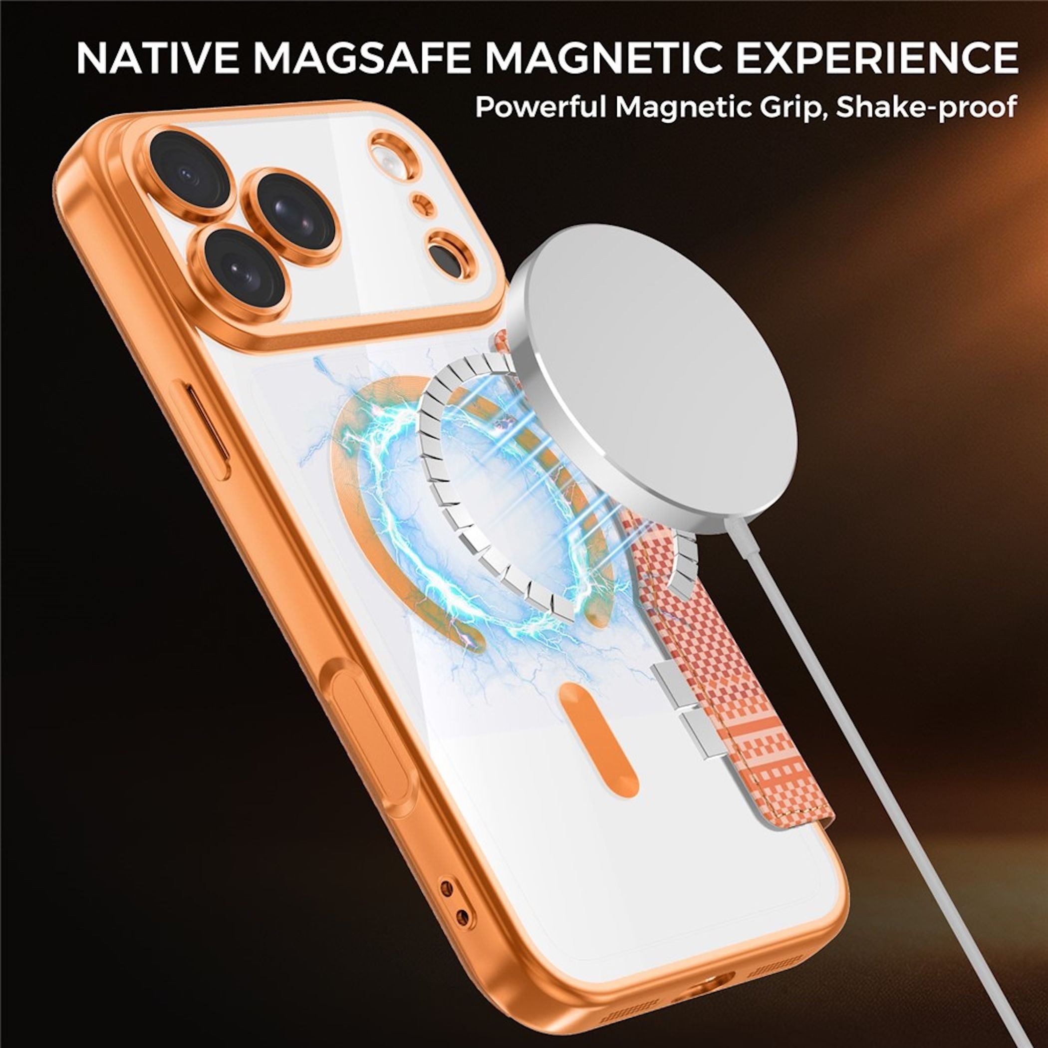 Wigento Handyhülle MagSafe für Apple iPhone 17 Pro Kunstleder RFID Design Schutz Orange 6,3 Zoll, MagSafe, RFID Schutz, Standfunktion
