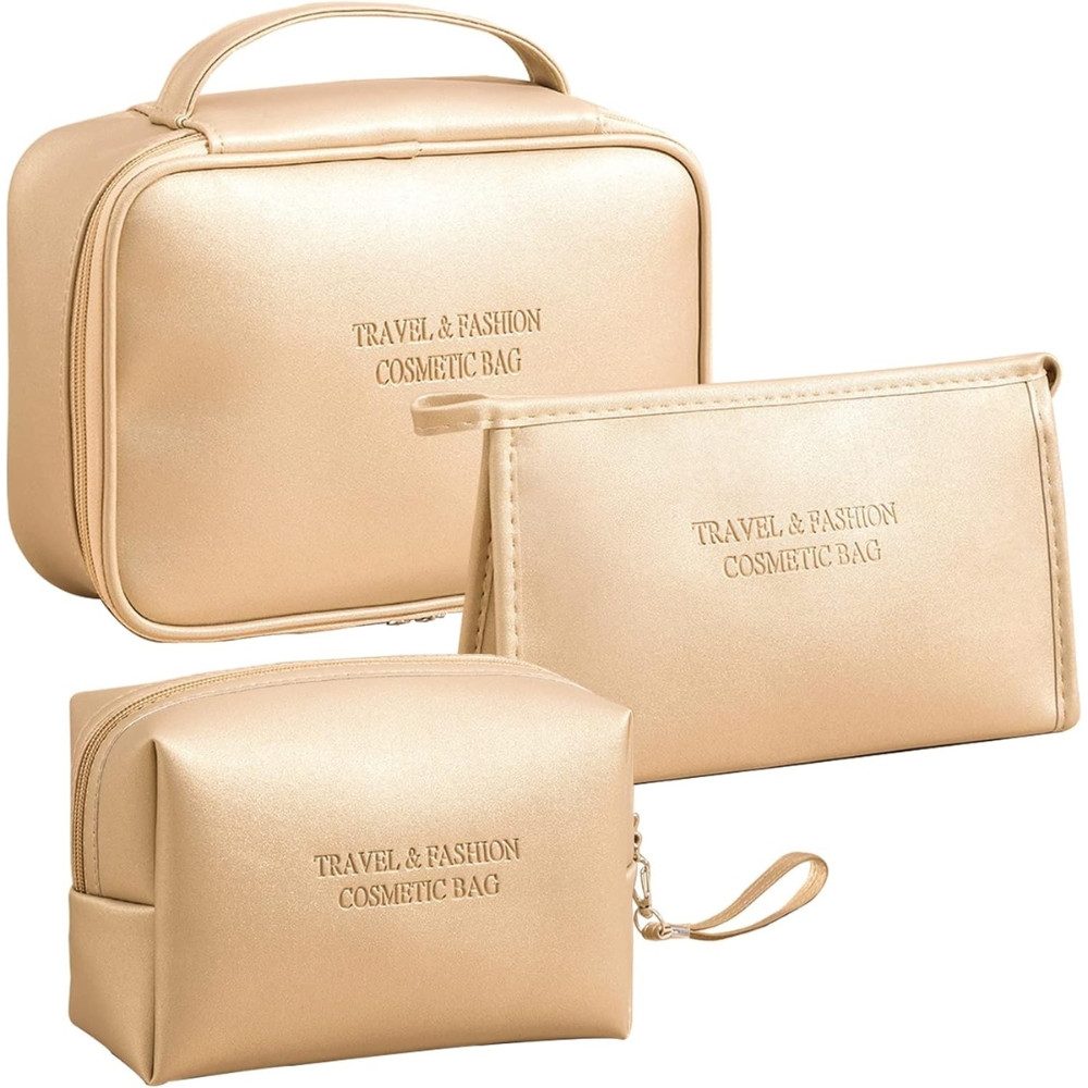 LuxusKollektion Kosmetiktasche Kosmetiktasche 3er Set Gold PU Wasserdicht Reise