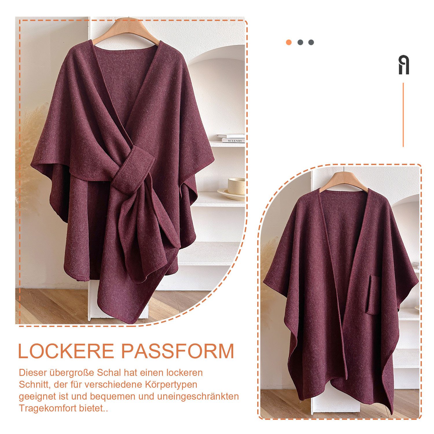 Refttenw Poncho Damen Schal,Poncho,Warme Winter Strickjacke,Cardigan