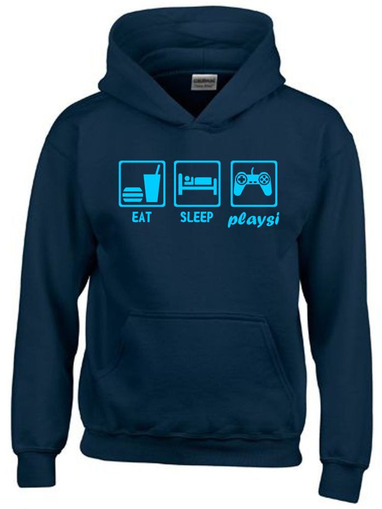 Hoodie EAT Sleep PLAYSI Kinder Sweatshirt mit Kapuze Hoodie Gr.128-164 cm