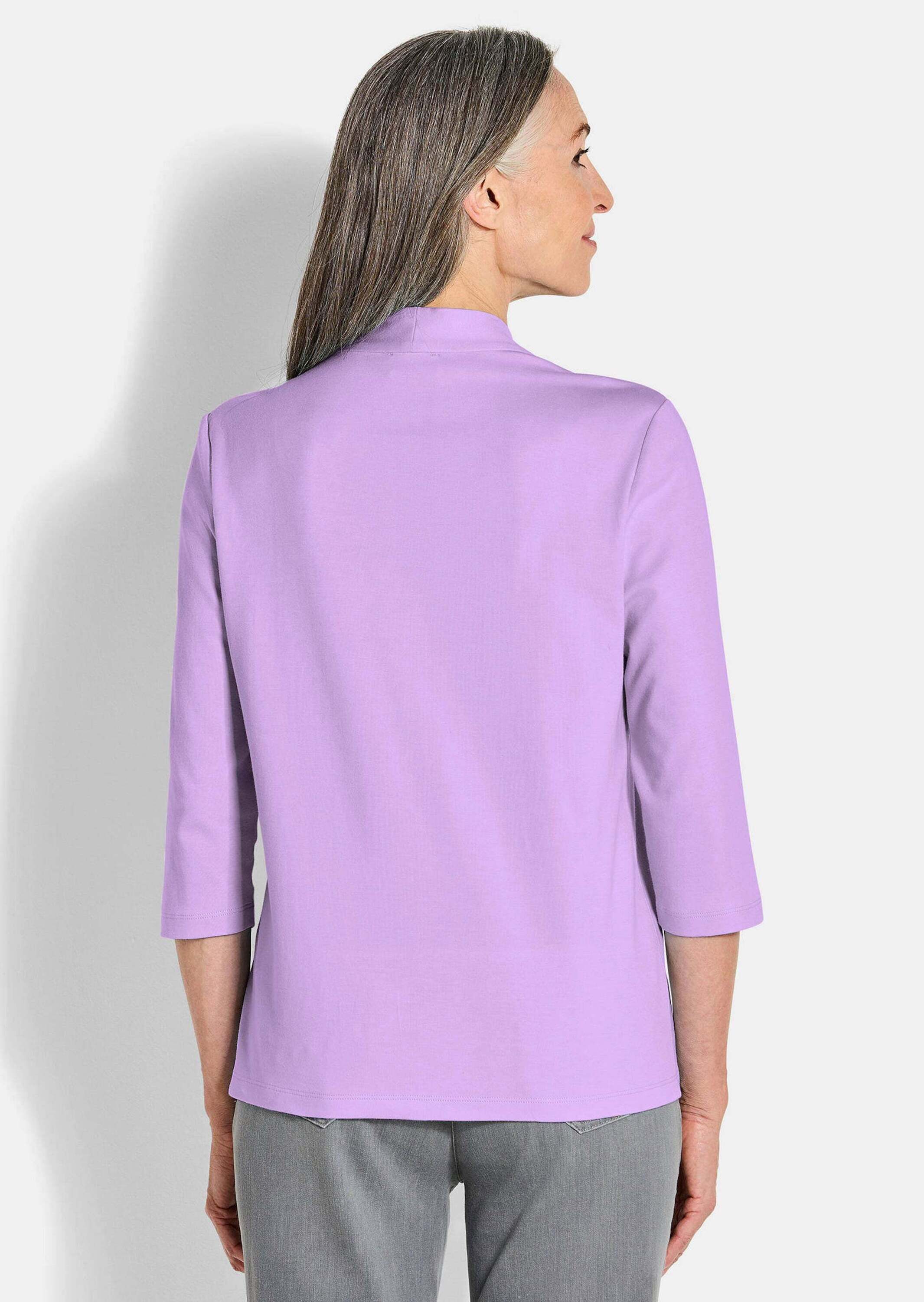 GOLDNER Print-Shirt Elegantes Basic-Shirt mit V-Ausschnitt Zeitloses Halbarmshirt mit schmeichelndem Ausschnitt, reine Baumwolle