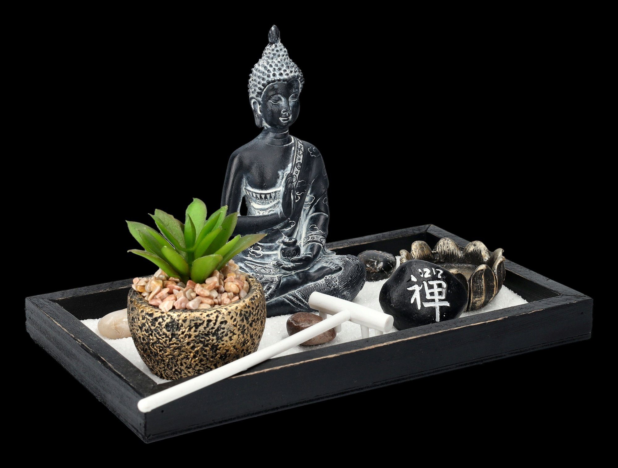 Figuren Shop GmbH Dekofigur Buddha Figur mit Zen Garten schwarz-grau - Medi günstig online kaufen