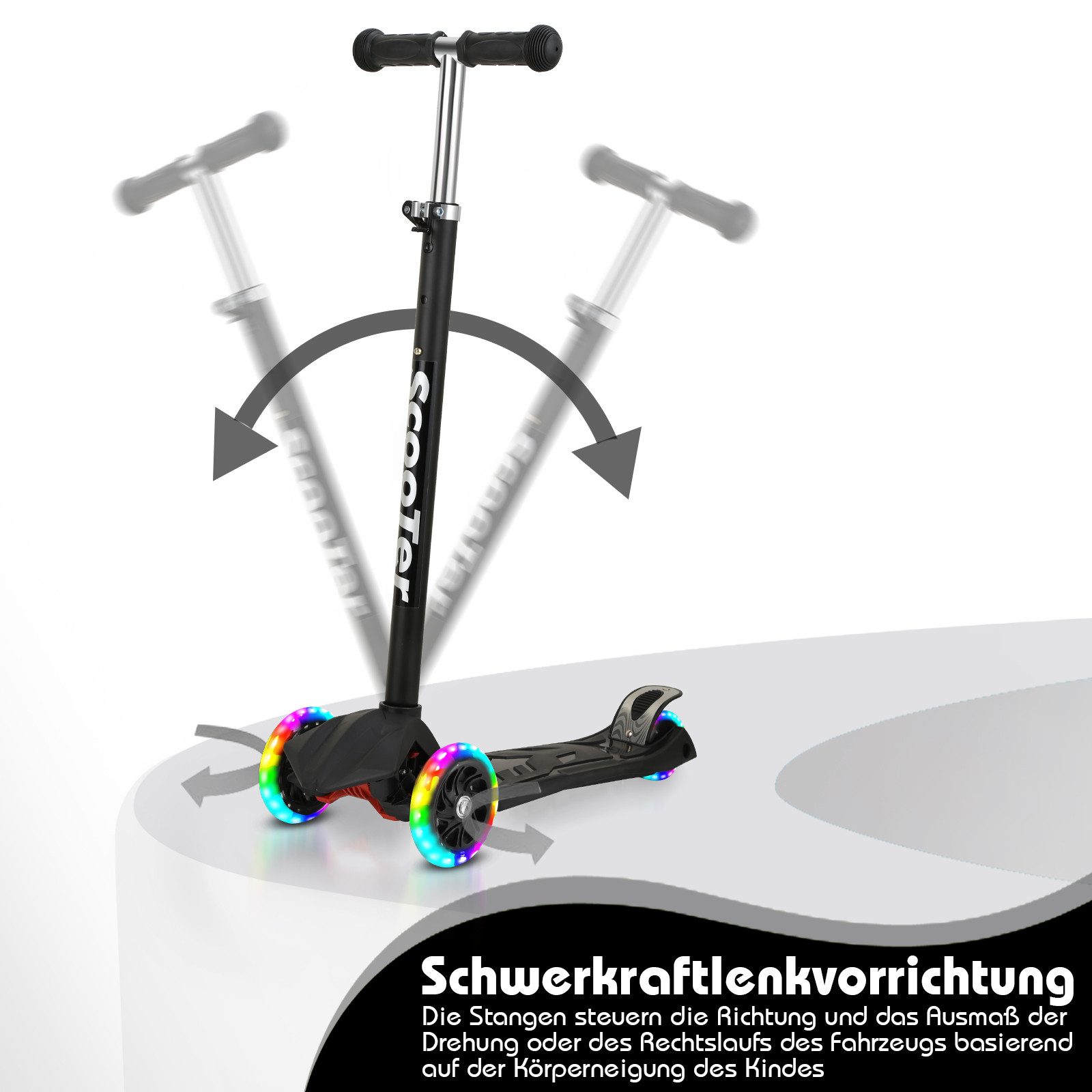 Clanmacy Scooter Kinderroller Tretroller LED-Räder bis 50 kg Höhenverstellbar – Bild 4 von 5