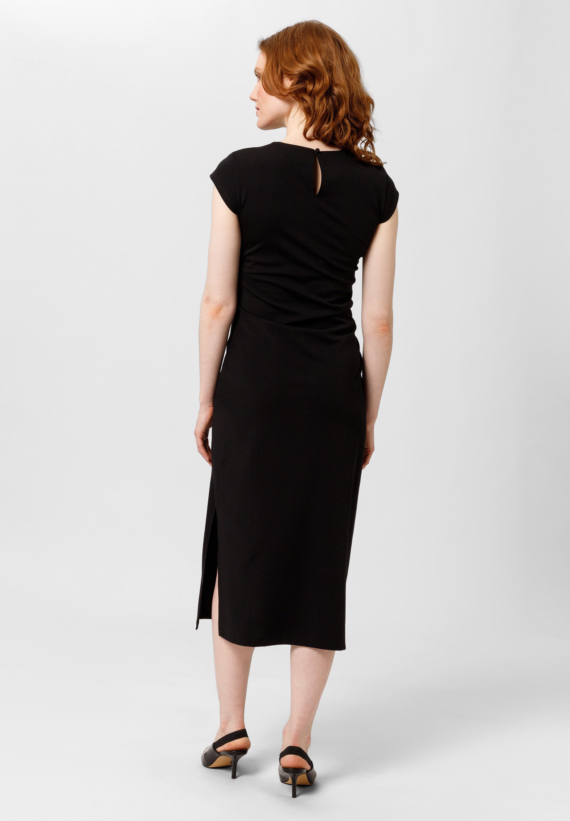 Les Lunes Midikleid REMMI Dress Midi Jersey Gathering Jersey Kleid, Schlitz, Raffung, Midi, Slim Fit, Occasion