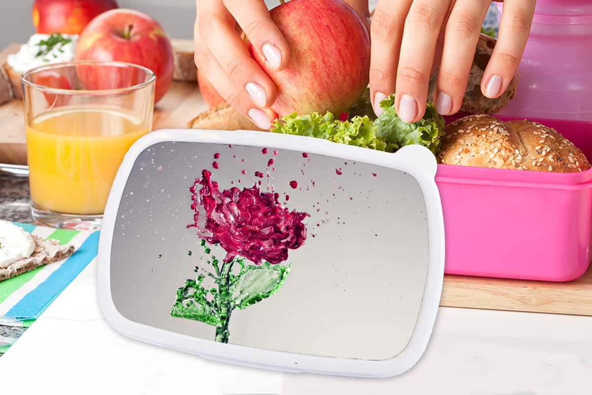 MuchoWow Lunchbox Brotbox Mädchen, Kinder, (2-tlg), - Erwachsene, Wirkung, - Snackbox, rosa Wasser Kunststoff für Rosen Brotdose Kunststoff