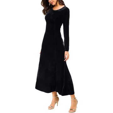 Opspring Maxikleid Elegantes,Langärmeliges,Gerafftes,Dehnbares Samtkleid für Damen