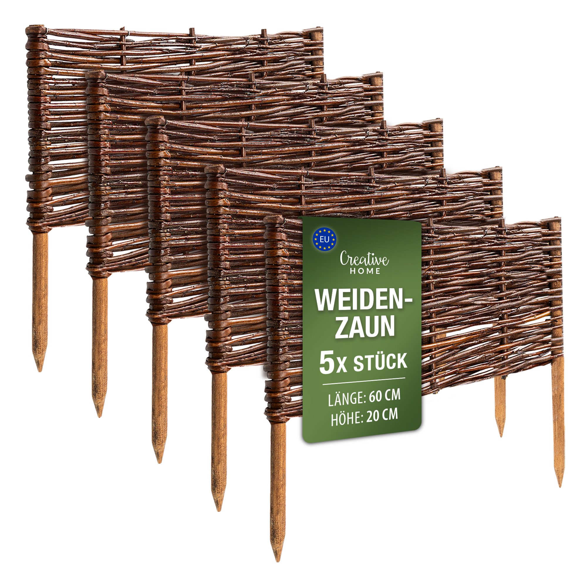 Creative Home Weidenzaun Beeteinfassung Weide Weidenzaun 5er Set Gartenzaun