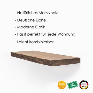 Rikmani Wandregal Holz Eiche massiv - Handgefertigtes Regal mit Baumkante LEO II