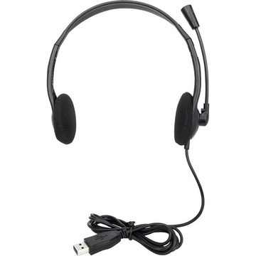 MANHATTAN Stereo USB-Headset Federleichtes, ohraufliegendes Kopfhörer (Lautstärkeregelung, Mikrofon-Stummschaltung)