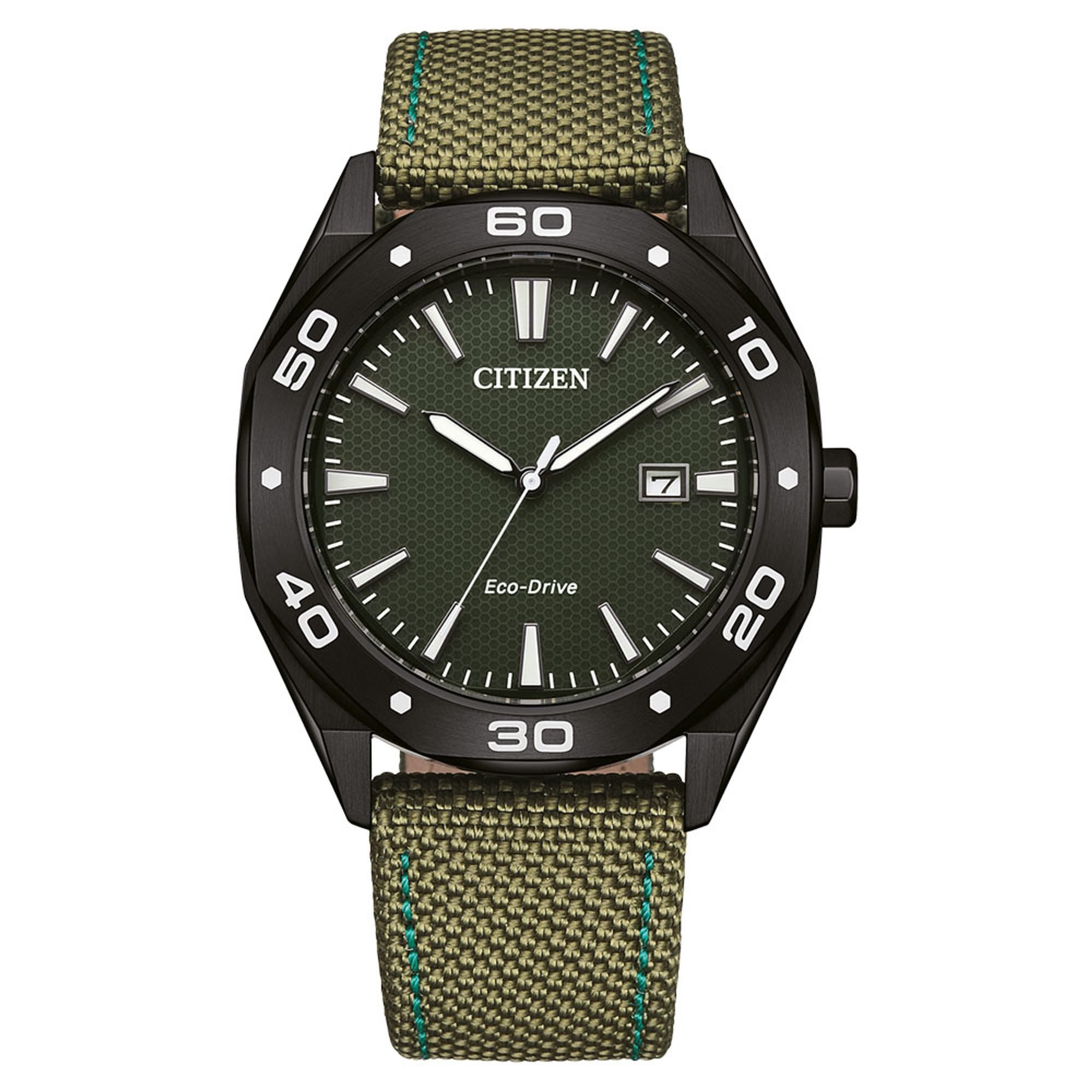 Citizen Quarzuhr BM7635-01X BM7635-01X, Citizen BM7635-01X Uhr Herrenuhr Textil Datum grün