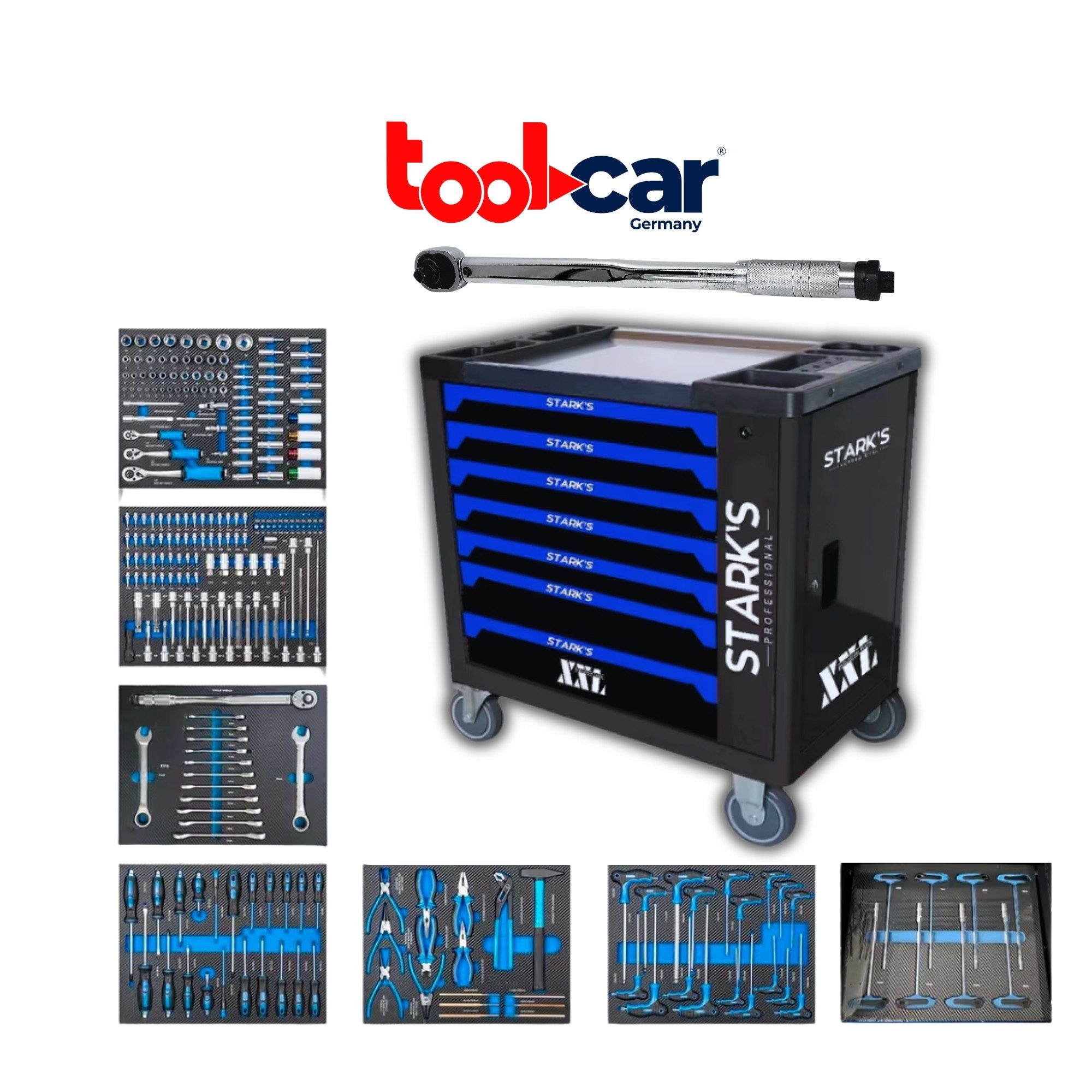 Toolcar Werkzeugwagen Starks ToolCar Werkstattwagen Werkzeugwagen, 7 volle Schubladen, XXL