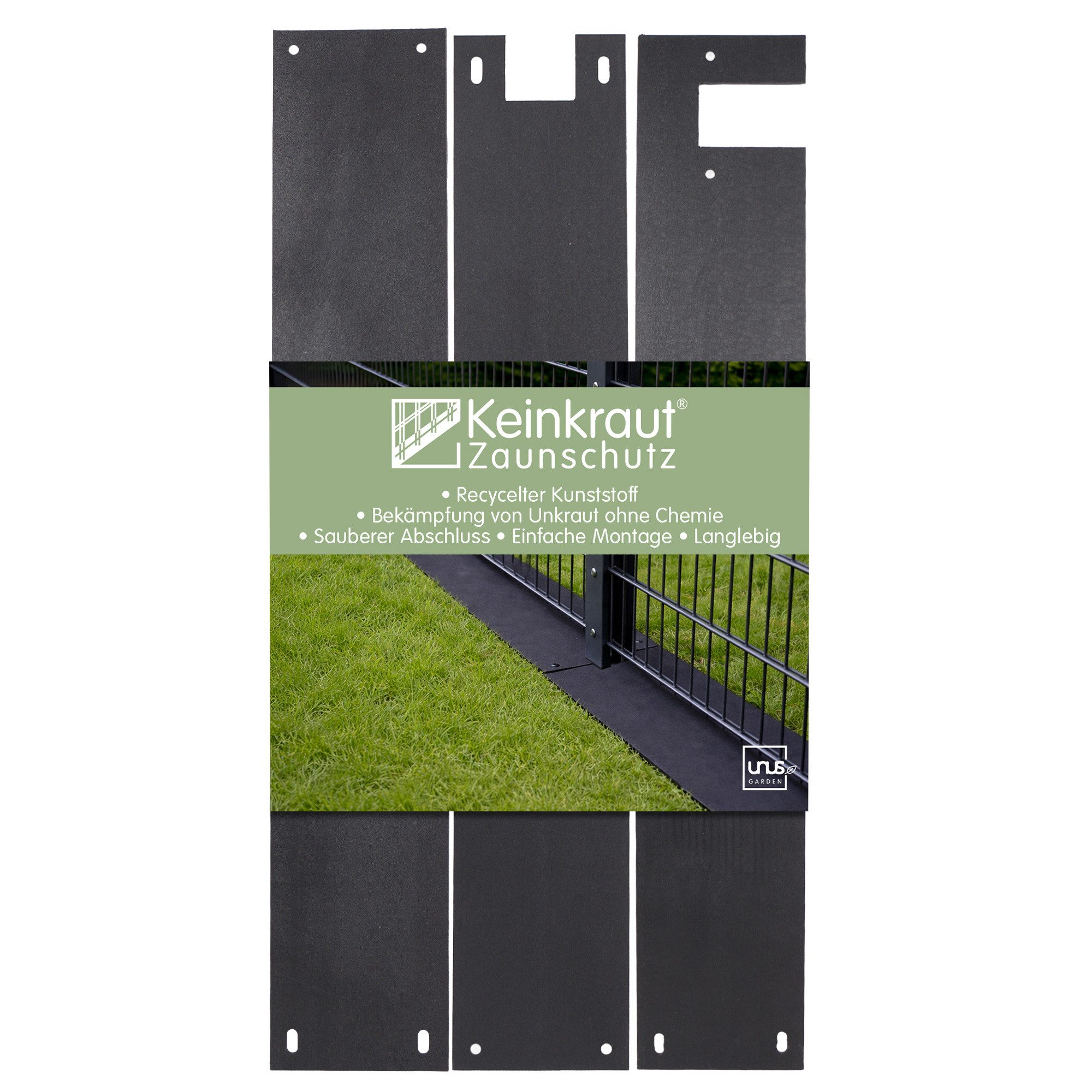 UNUS GARDEN Unkrautvlies Keinkraut® Zaunschutz Unkrautschutz, (für Ecken), saubere Mähkante, Schutz vor Unkraut unter dem Gartenzaun