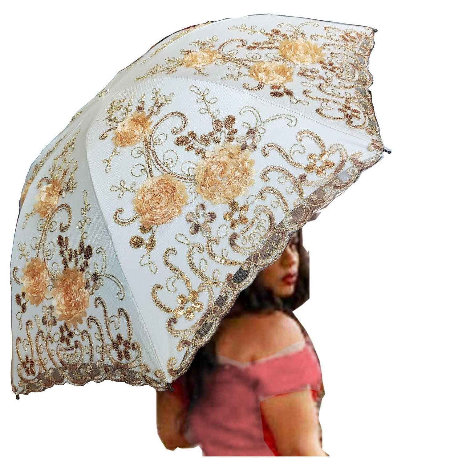 LuxusKollektion Taschenregenschirm Regenschirm Spitzenschirm 3D Blume gelb