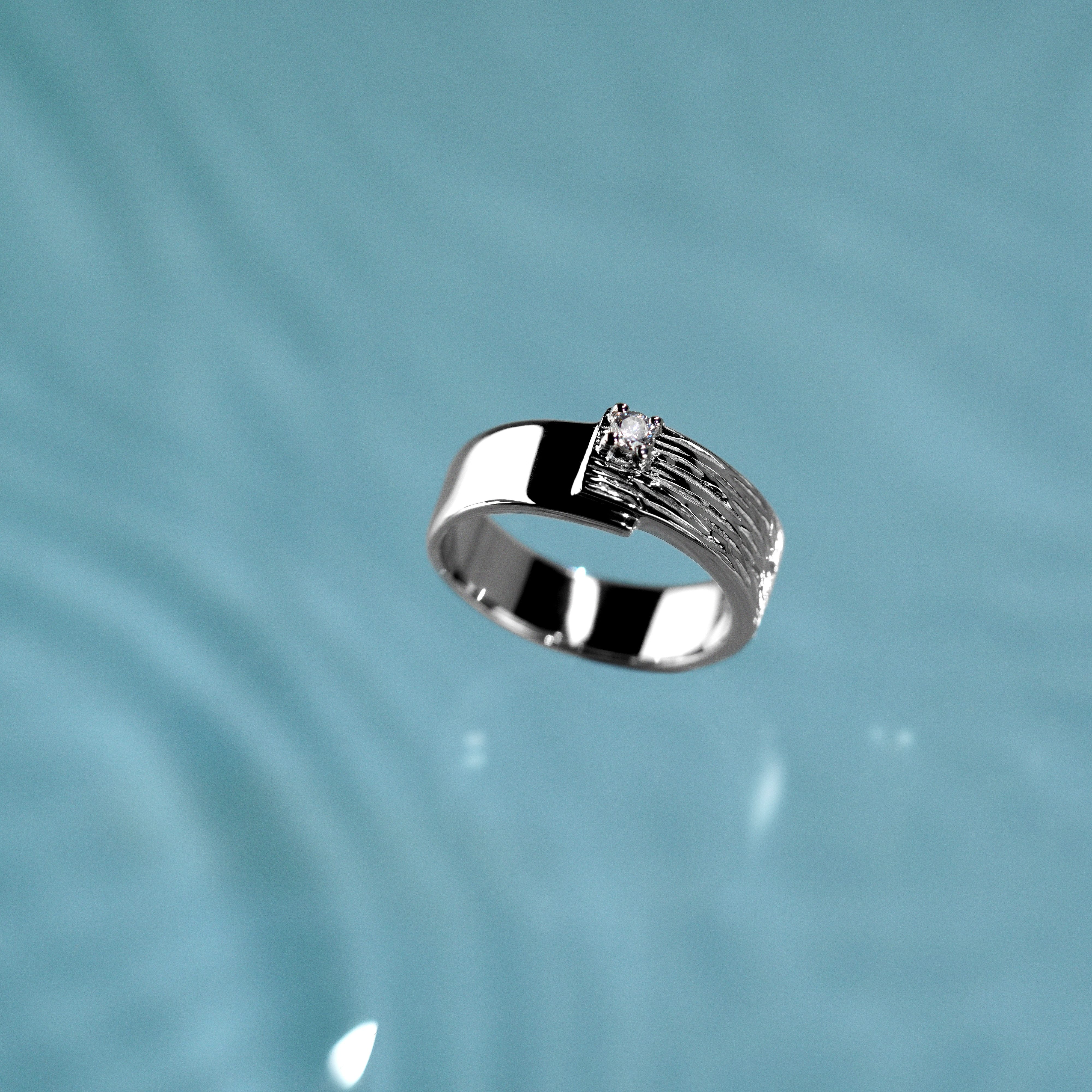 Sternvoll Silberring Rhodinierter Verlobungsring mit Wellenstruktur, 925 Sterling Silber - rhodiniert – Bild 4 von 5
