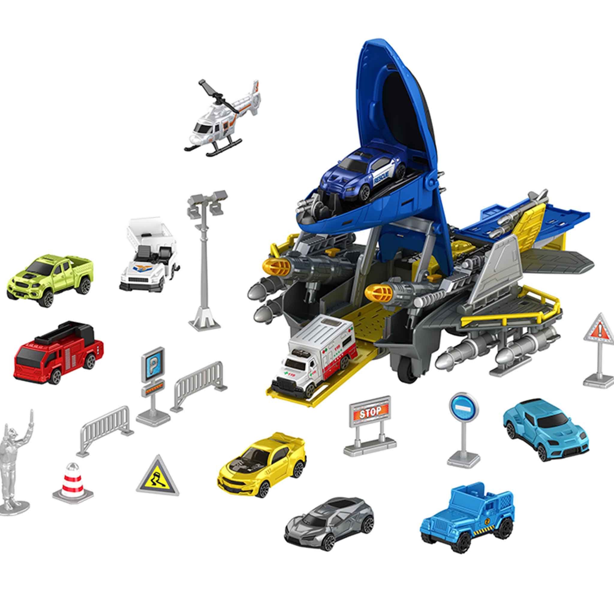 LBLA Spielzeug-Flugzeug Transport Flugzeug Spielzeug, (Transportflugzeug Spielzeugset, 24-tlg., Auto Spielzeug Hubschrauber Set für Kinder ab 3 Jahren), Ideales Geschenk für Jungen und Mädchen