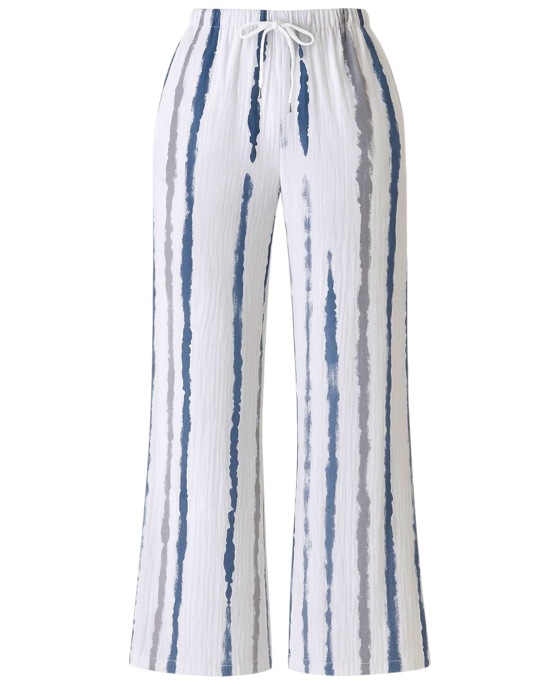 WENOR Palazzohose Musselin, Batik-Druck, 100 % Baumwolle, elastisch, Petrolblau & Grau
