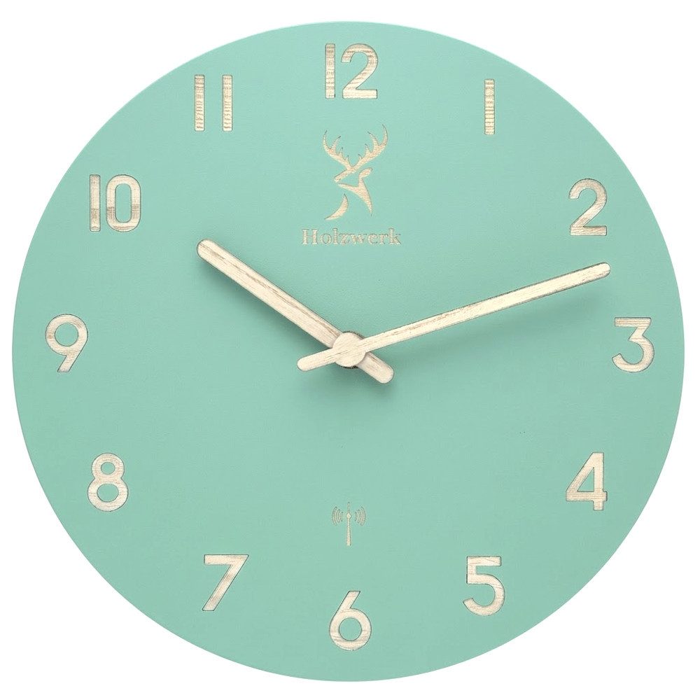 Holzwerk Funkwanduhr moderne Designer Loft Funk Holz Wand Uhr (Nahezu lautloses Uhrwerk, analog, 25 cm)