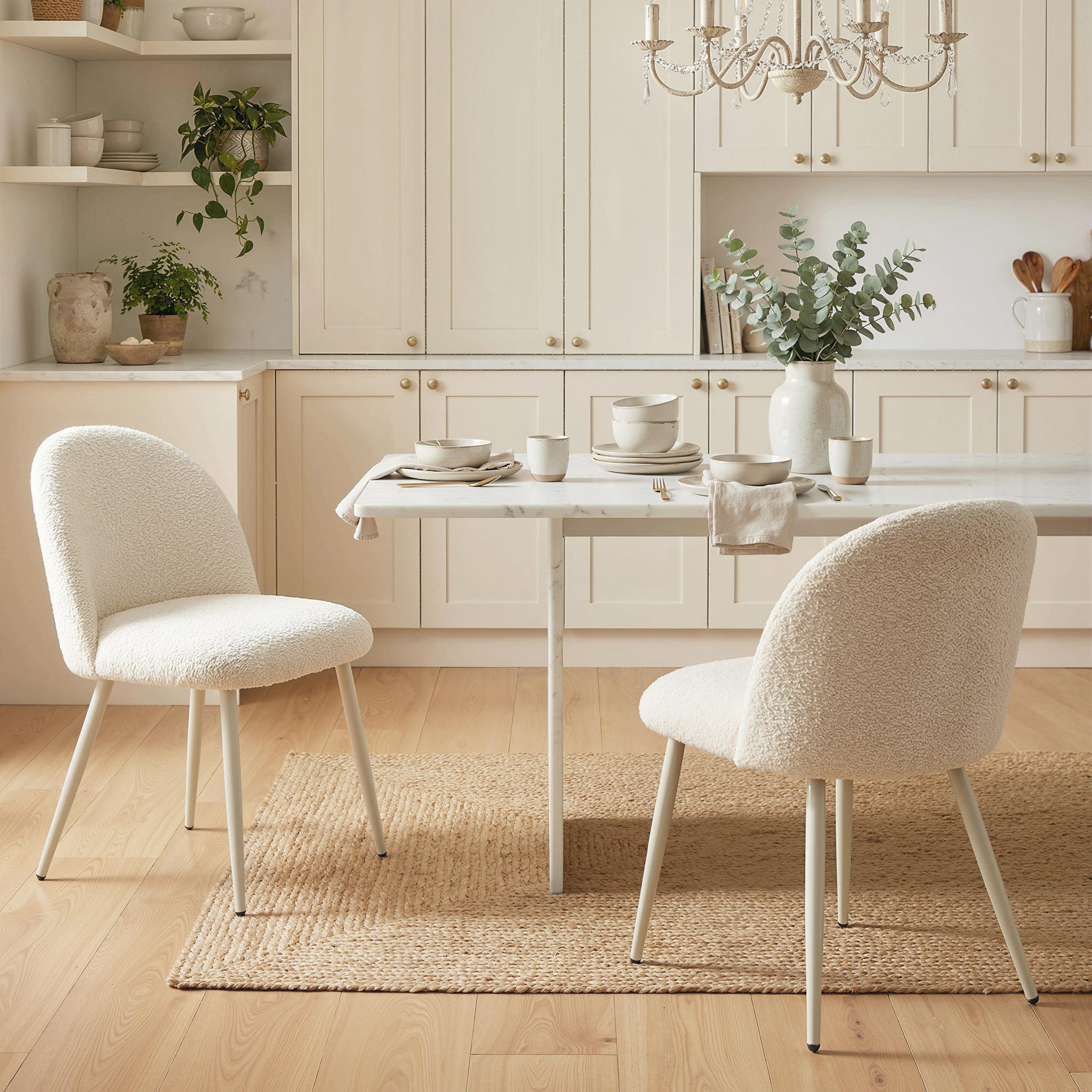 HOMCOM Esszimmerstuhl Polsterstuhl mit Metallbeinen (Essstuhl, 2 St), für Wohnzimmer, Esszimmer, Cremeweiß