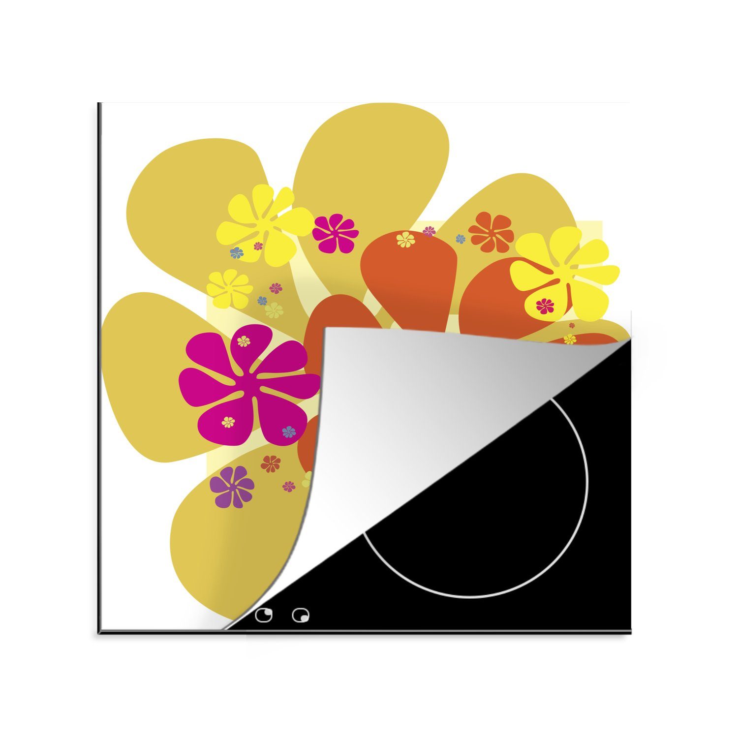 MuchoWow Herdblende-/Abdeckplatte Flower-Power-Blumenexplosion, Vinyl, (1 tlg), 78x78 cm, Ceranfeldabdeckung, Arbeitsplatte für küche