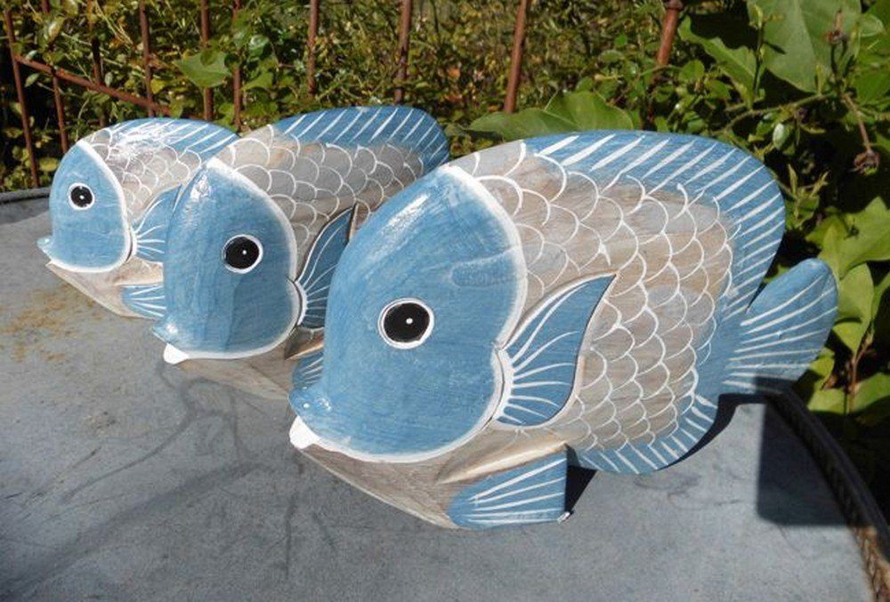 Deko-Impression Dekofigur Handgearbeitete Fische Statuen Deko-Objekt 3 Stück blau+beige maritim (3 St) | Dekofiguren