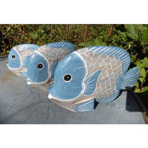 Deko-Impression Dekofigur Handgearbeitete Fische Statuen Deko-Objekt 3 Stück blau+beige maritim (3 St)