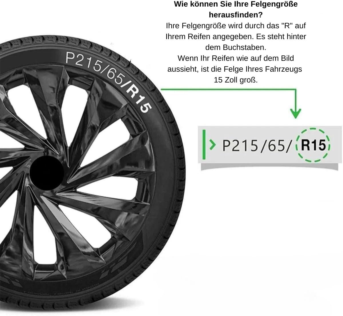 Trimak Radkappen 13-14-15-16 Zoll 4er Set Radzierblenden Silber Schwarz Schlagfest, Schwarz / 15-Zoll-Radkappen, ABS Kunststoff, Schlagfest, Hochwertig