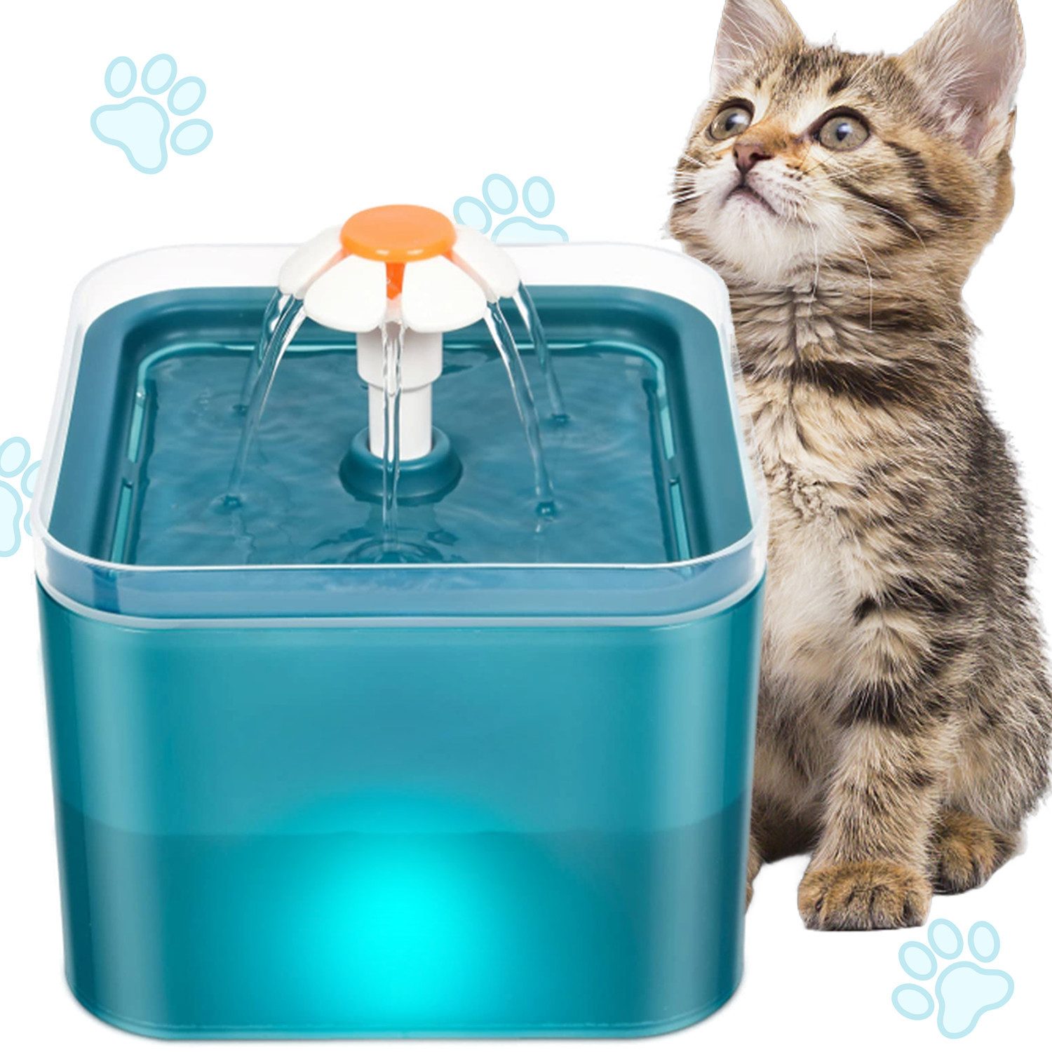 Trinkbrunnen Katzenbrunnen Trinkbrunnen Für Katzen Hunde Wasserspender 2L, blau