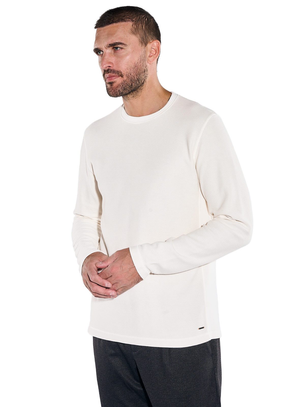 emilio adani Langarmshirt Herren Longsleeve mit abgerundetem Saum, Reinweiss