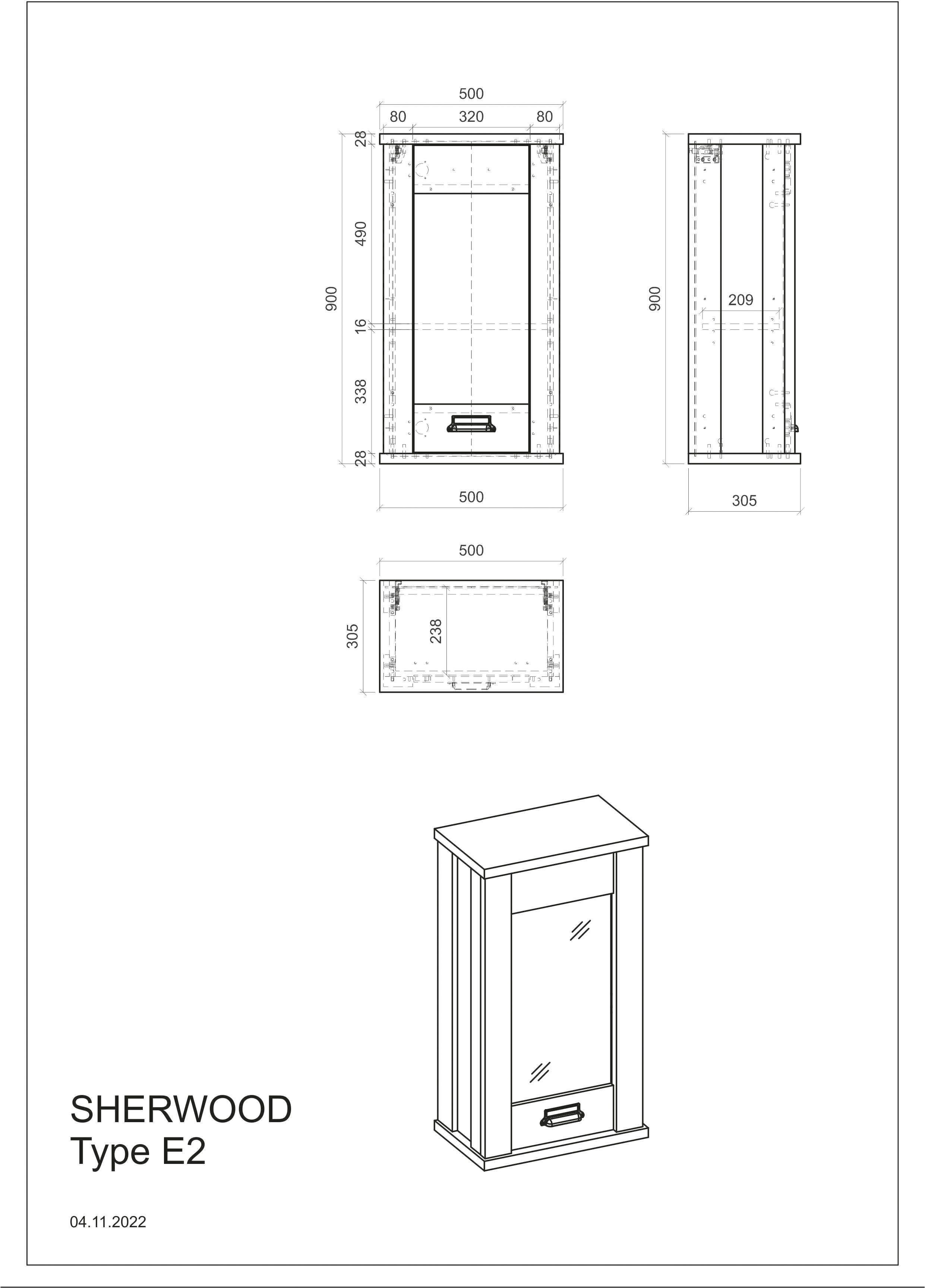 aus mit Höhe Pinie cm Hängeschrank Weiß 90 affaire Dekor Apothekergriff Sherwood Metall, Home