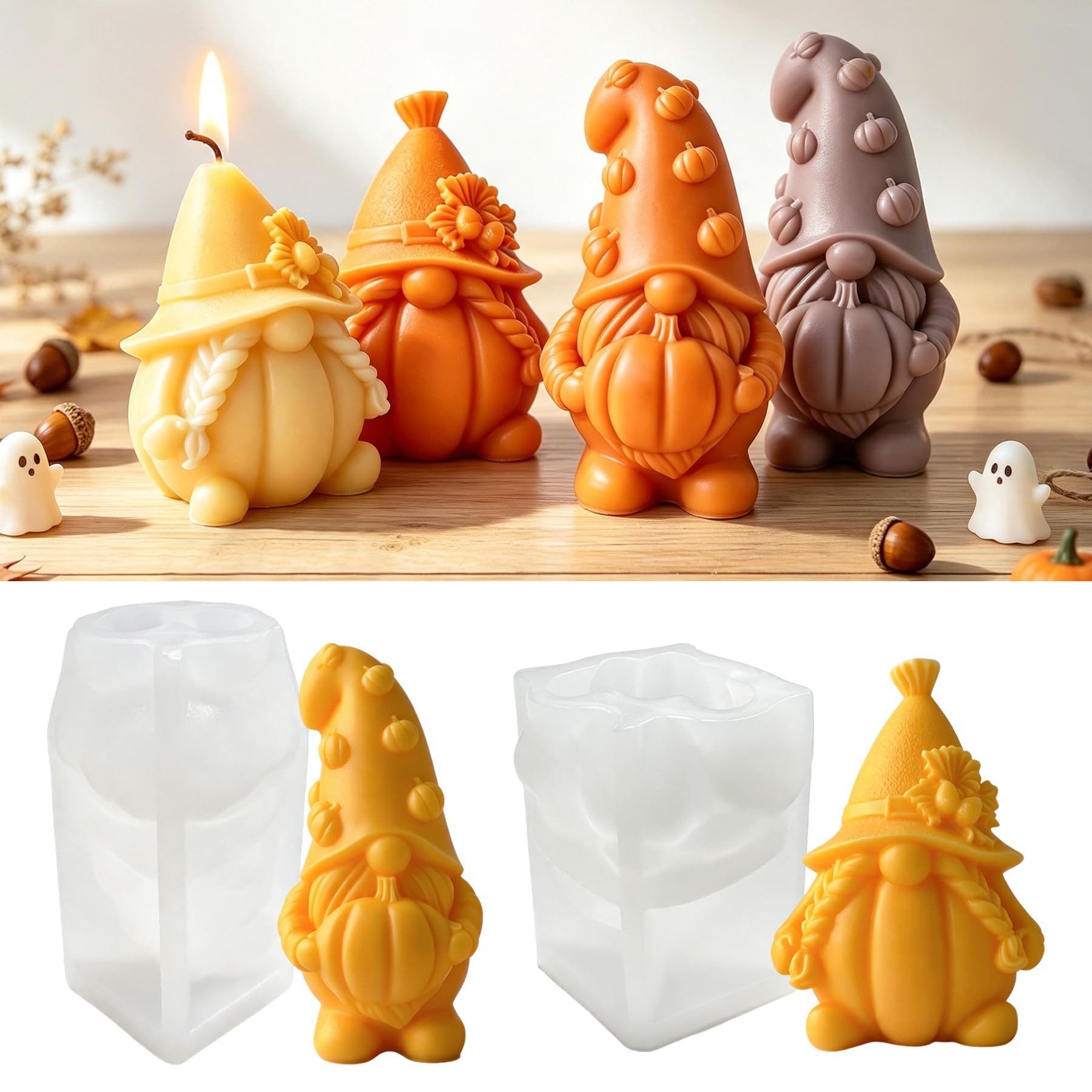 FOUORTUNATE-BEE Silikonform 2 Stück Kürbis Silikonformen Kerzen,Silikonformen Gießformen Kürbis, (Halloween Kerzen Formen Silikon,für Duftkerze,Handgefertigte Seife,Handwerk,für Herbstdeko Erntedankfest Halloween 2-tlg)