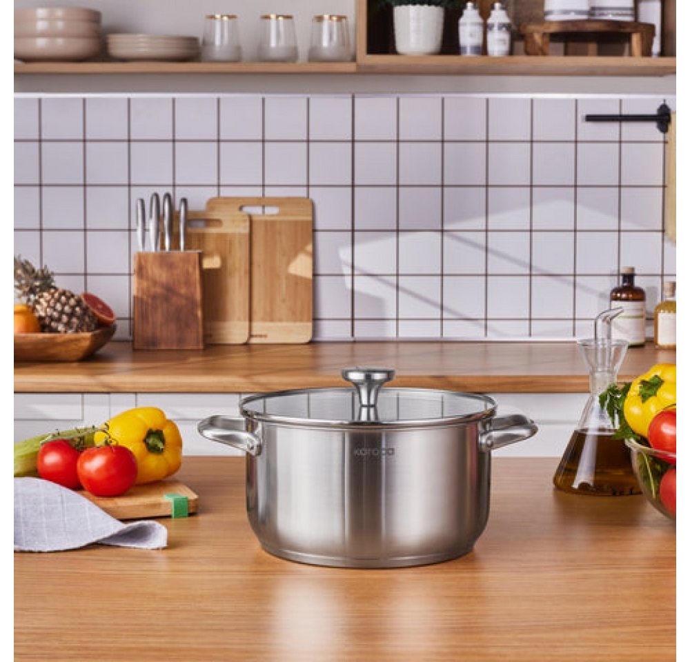 Karaca Kochtopf Karaca Elite Edelstahl-Induktions-Kochtopf mit Deckel, 24 cm, Silber