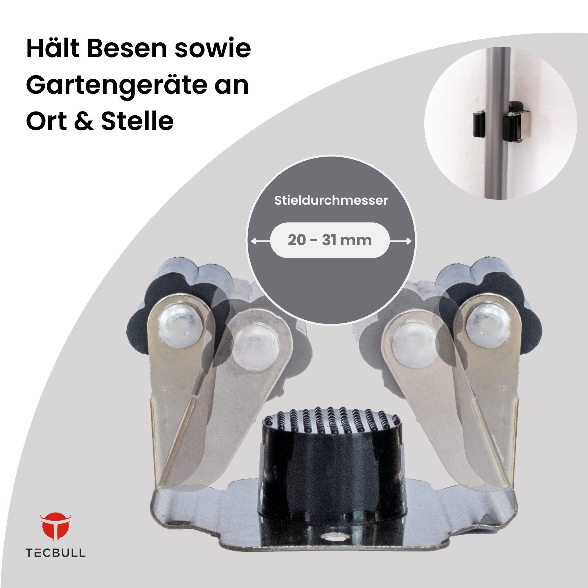 TECBULL Wandhalterung Besenhalter Edelstahl Besenhalterung Wand ohne Bohren, (12-tlg., Mopphalter, Mop Halter, Mopp Halterung, Wischmnopp, Besen, Edelstahl, Silikonrollen)