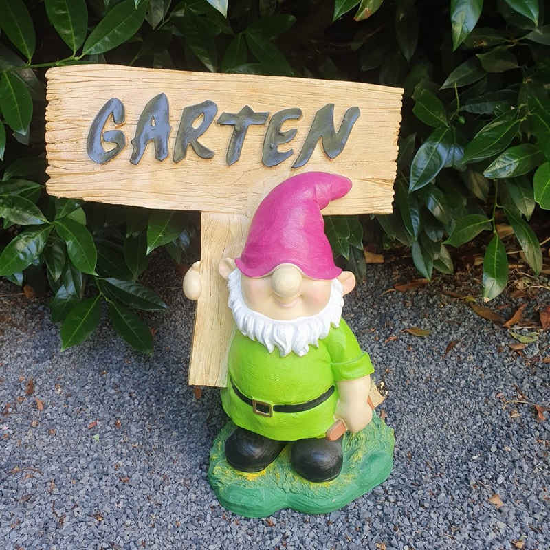 Aspinaworld Gartenfigur Gartenzwerg mit Schild 42 cm wetterfest