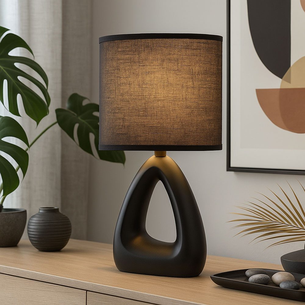 GLOBO LIGHTING Tischleuchte, Leuchtmittel nicht inklusive, Tischleuchte Keramik Textil schwarz Nachttischleuchte E14 Wohnzimmer