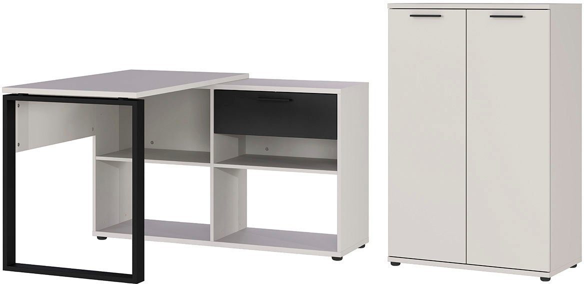 Sideboard schließen (2-St), Büro-Set geräuschlos inkl. integriertem sanft Türen und und durch Fenton, Dämpfer mit integrierten GERMANIA Aktenschrank, Schreibtisch langsam,